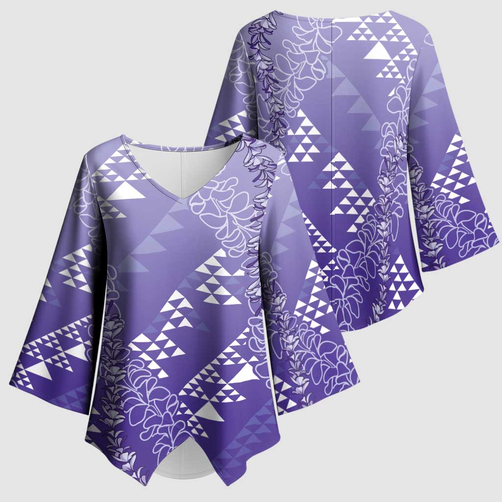 Hawaii Lavender Kapa Kimono Sleeve Blouse Vintage 'Ohe Kāpala Motifs Mix Plumeria Leis