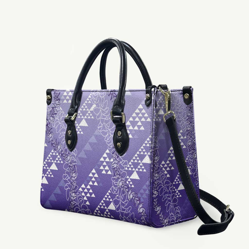 Hawaii Lavender Kapa Leather Bag Vintage 'Ohe Kāpala Motifs Mix Plumeria Leis