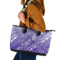 Hawaii Lavender Kapa Leather Tote Bag Vintage 'Ohe Kāpala Motifs Mix Plumeria Leis LT7 Lavender - Polynesian Pride