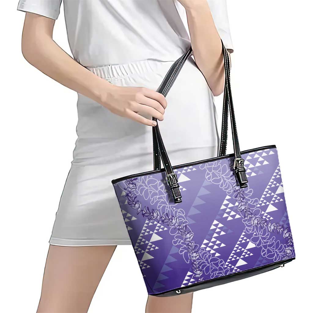 Hawaii Lavender Kapa Leather Tote Bag Vintage 'Ohe Kāpala Motifs Mix Plumeria Leis LT7 - Polynesian Pride