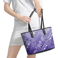 Hawaii Lavender Kapa Leather Tote Bag Vintage 'Ohe Kāpala Motifs Mix Plumeria Leis LT7 - Polynesian Pride