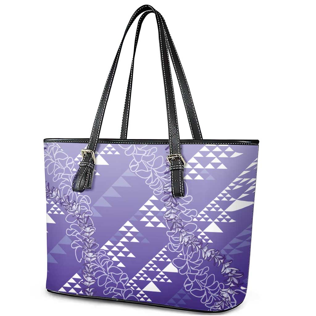Hawaii Lavender Kapa Leather Tote Bag Vintage 'Ohe Kāpala Motifs Mix Plumeria Leis LT7 - Polynesian Pride