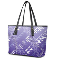 Hawaii Lavender Kapa Leather Tote Bag Vintage 'Ohe Kāpala Motifs Mix Plumeria Leis LT7 - Polynesian Pride