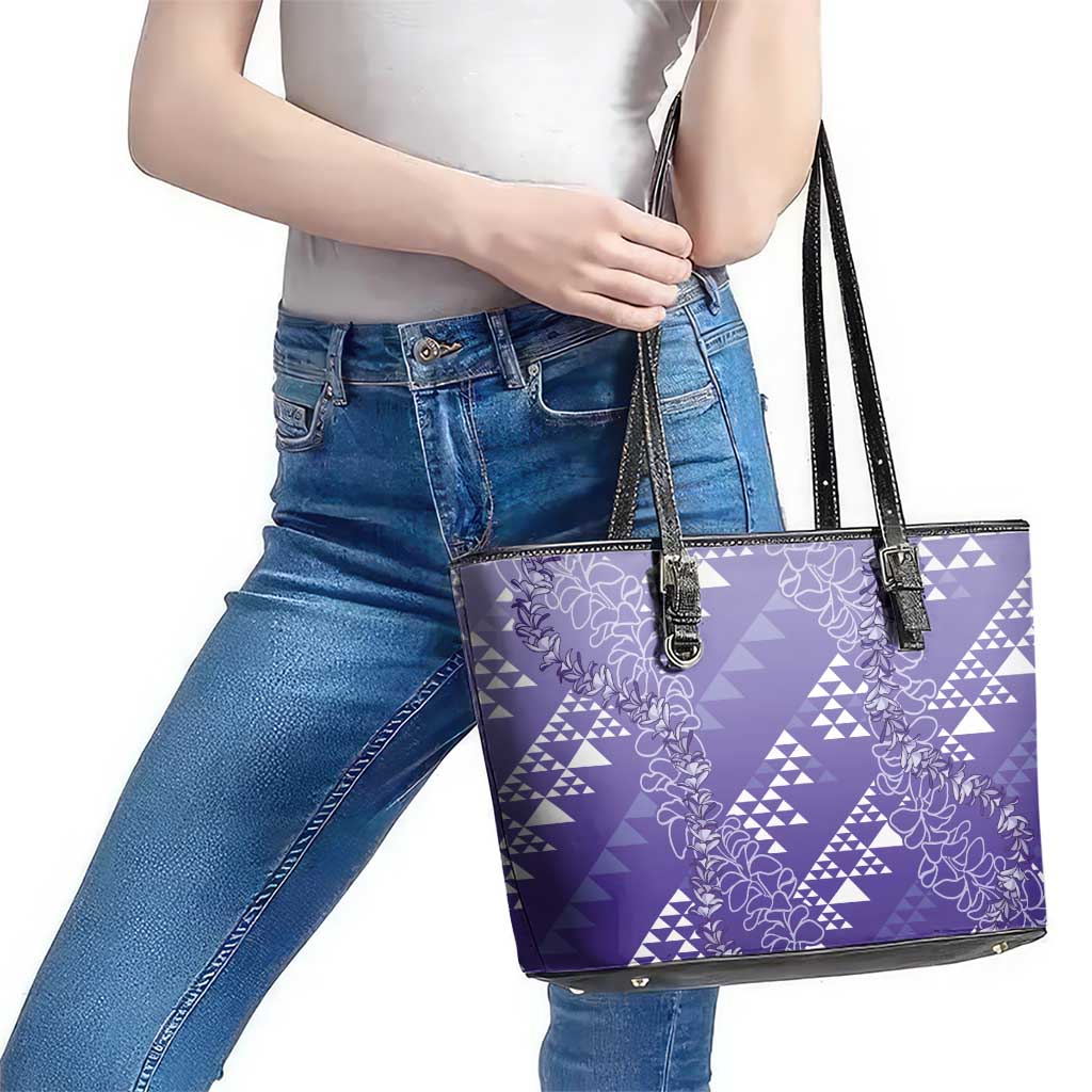 Hawaii Lavender Kapa Leather Tote Bag Vintage 'Ohe Kāpala Motifs Mix Plumeria Leis LT7 - Polynesian Pride