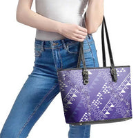 Hawaii Lavender Kapa Leather Tote Bag Vintage 'Ohe Kāpala Motifs Mix Plumeria Leis LT7 - Polynesian Pride