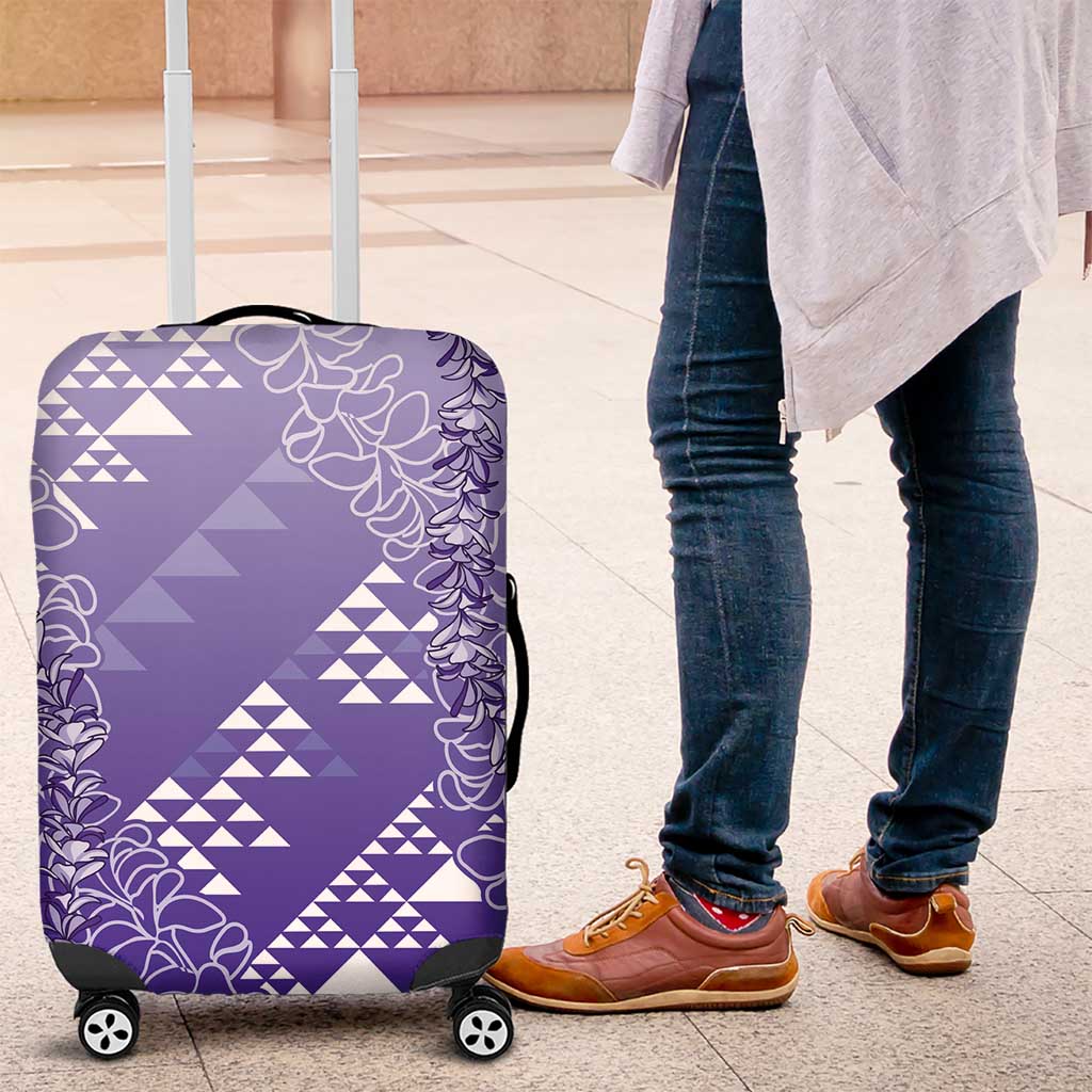 Hawaii Lavender Kapa Luggage Cover Vintage 'Ohe Kāpala Motifs Mix Plumeria Leis