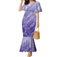 Hawaii Lavender Kapa Mermaid Dress Vintage 'Ohe Kāpala Motifs Mix Plumeria Leis