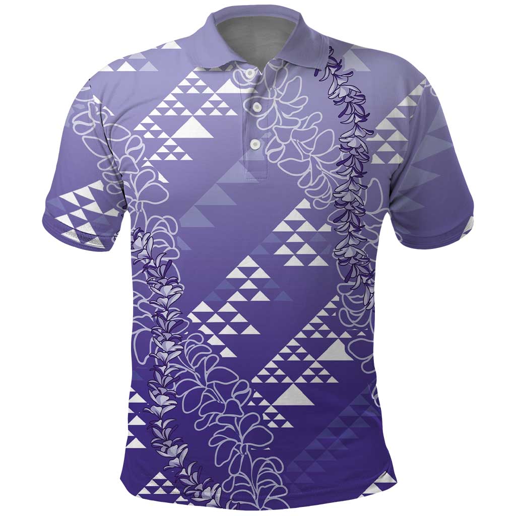 Hawaii Lavender Kapa Polo Shirt Vintage 'Ohe Kāpala Motifs Mix Plumeria Leis LT7 Lavender - Polynesian Pride
