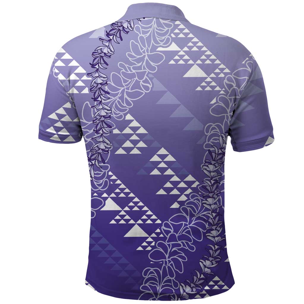 Hawaii Lavender Kapa Polo Shirt Vintage 'Ohe Kāpala Motifs Mix Plumeria Leis LT7 - Polynesian Pride