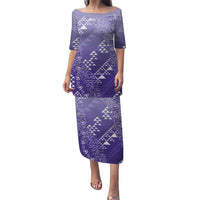 Hawaii Lavender Kapa Puletasi Vintage 'Ohe Kāpala Motifs Mix Plumeria Leis LT7 Long Dress Lavender - Polynesian Pride