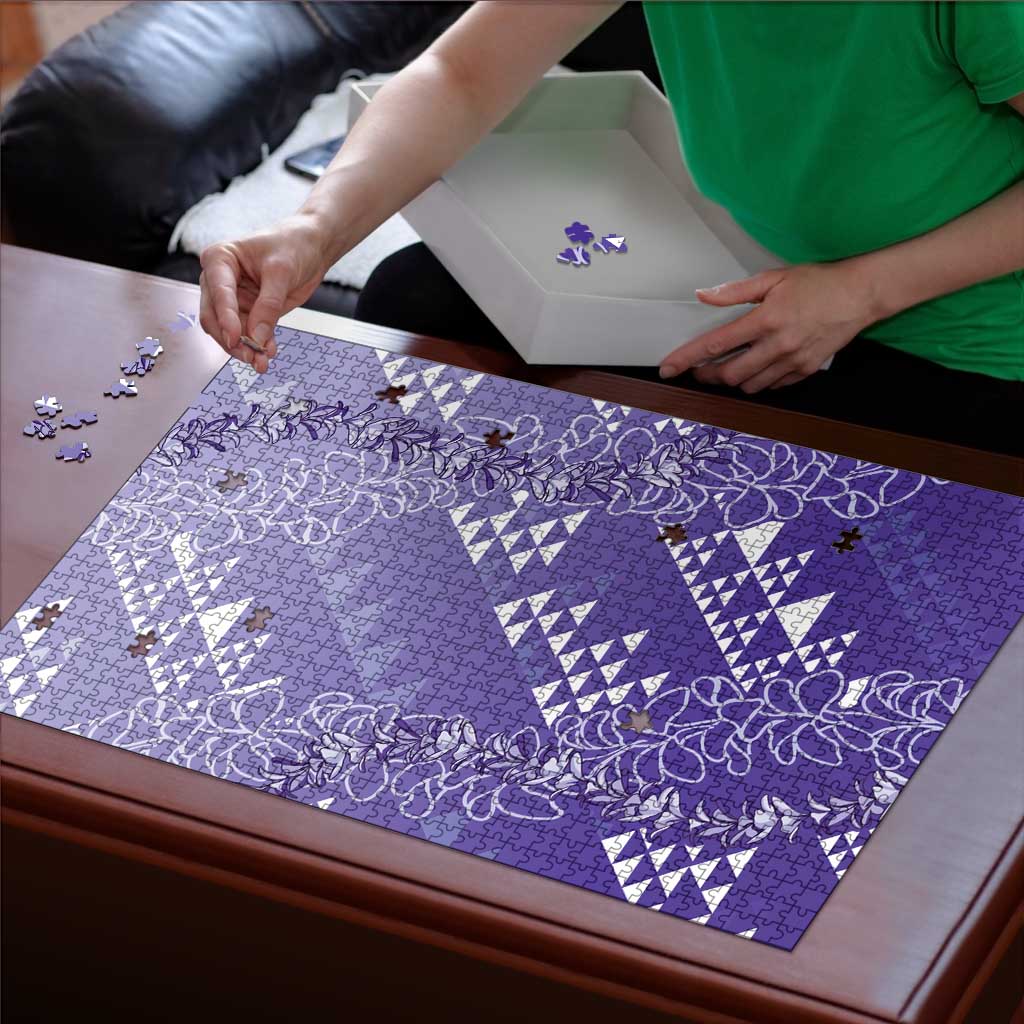 Hawaii Lavender Kapa Puzzle Vintage 'Ohe Kāpala Motifs Mix Plumeria Leis