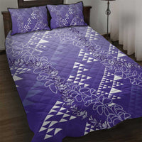 Hawaii Lavender Kapa Quilt Bed Set Vintage 'Ohe Kāpala Motifs Mix Plumeria Leis