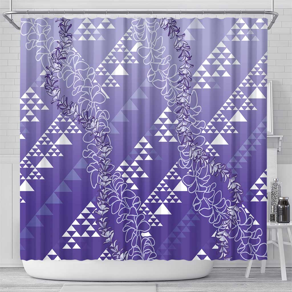 Hawaii Lavender Kapa Shower Curtain Vintage 'Ohe Kāpala Motifs Mix Plumeria Leis