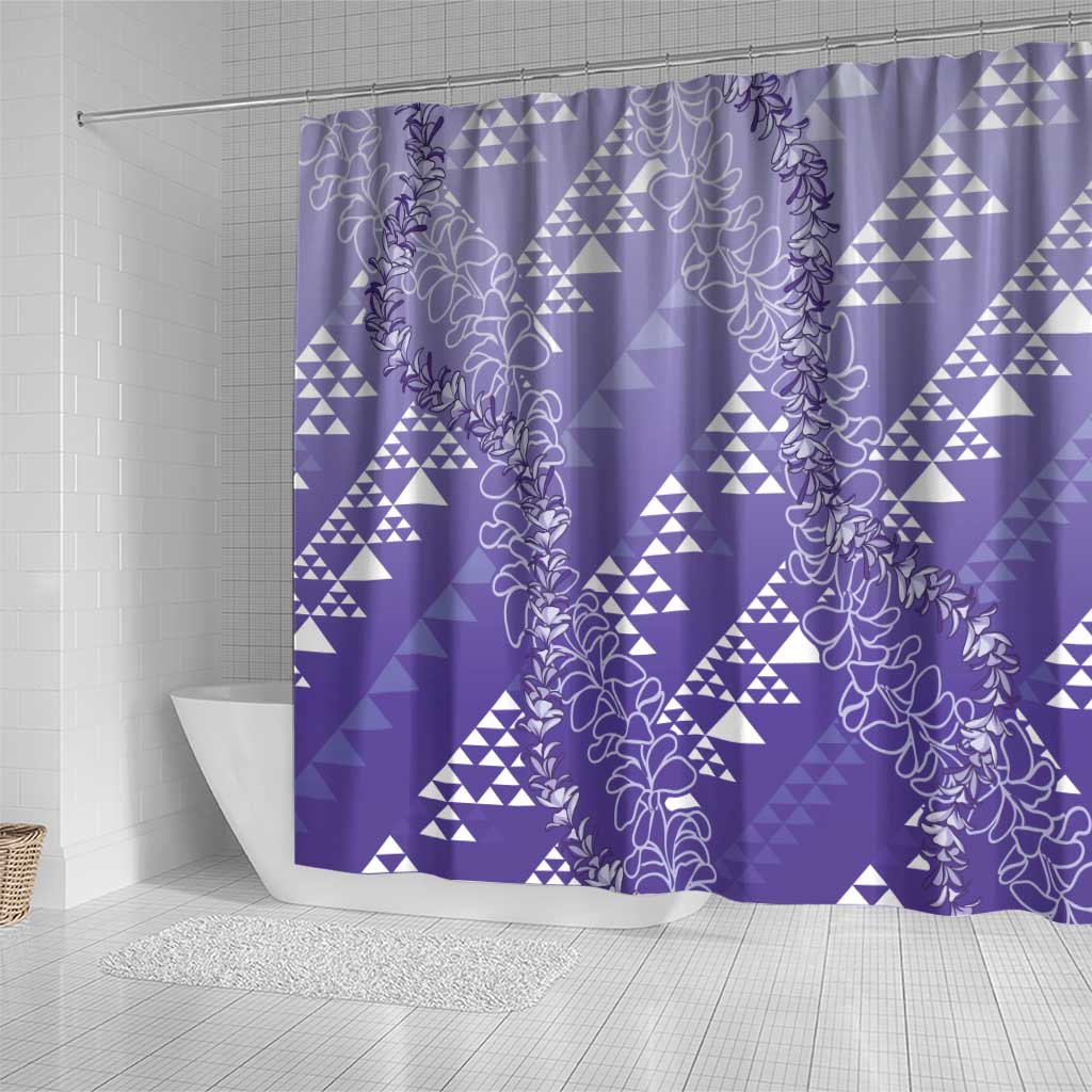 Hawaii Lavender Kapa Shower Curtain Vintage 'Ohe Kāpala Motifs Mix Plumeria Leis