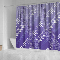 Hawaii Lavender Kapa Shower Curtain Vintage 'Ohe Kāpala Motifs Mix Plumeria Leis
