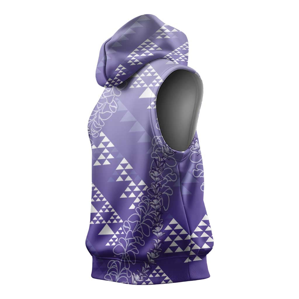 Hawaii Lavender Kapa Sleeveless Hoodie Vintage 'Ohe Kāpala Motifs Mix Plumeria Leis