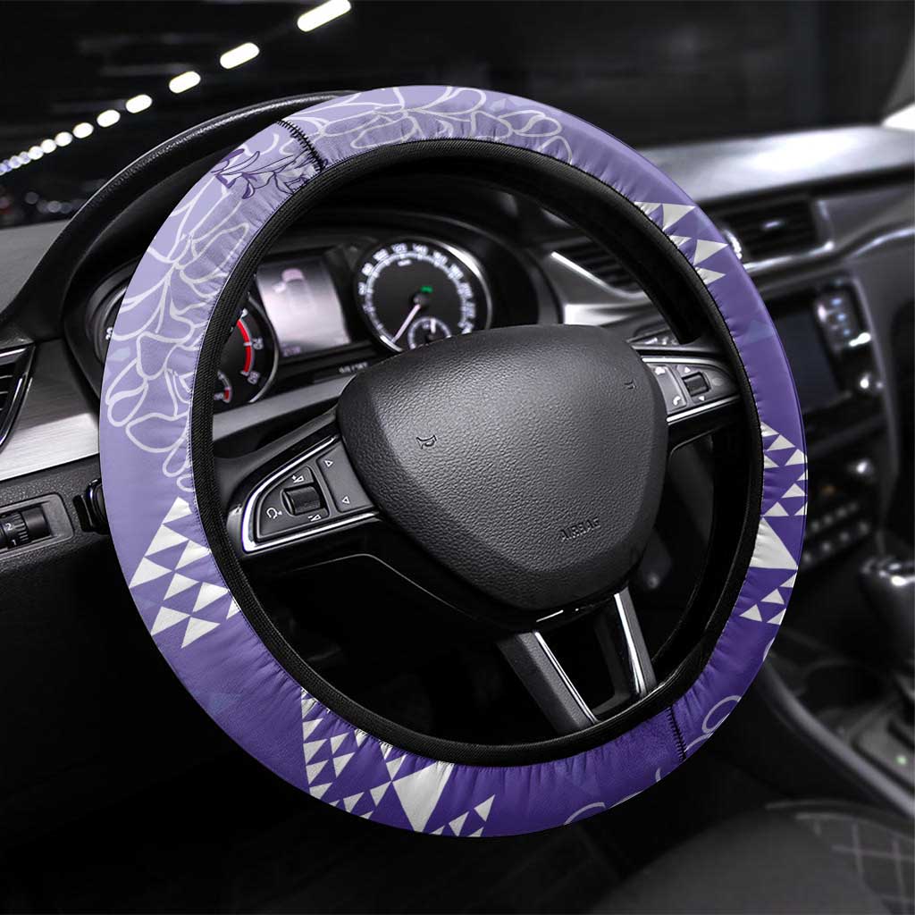 Hawaii Lavender Kapa Steering Wheel Cover Vintage 'Ohe Kāpala Motifs Mix Plumeria Leis