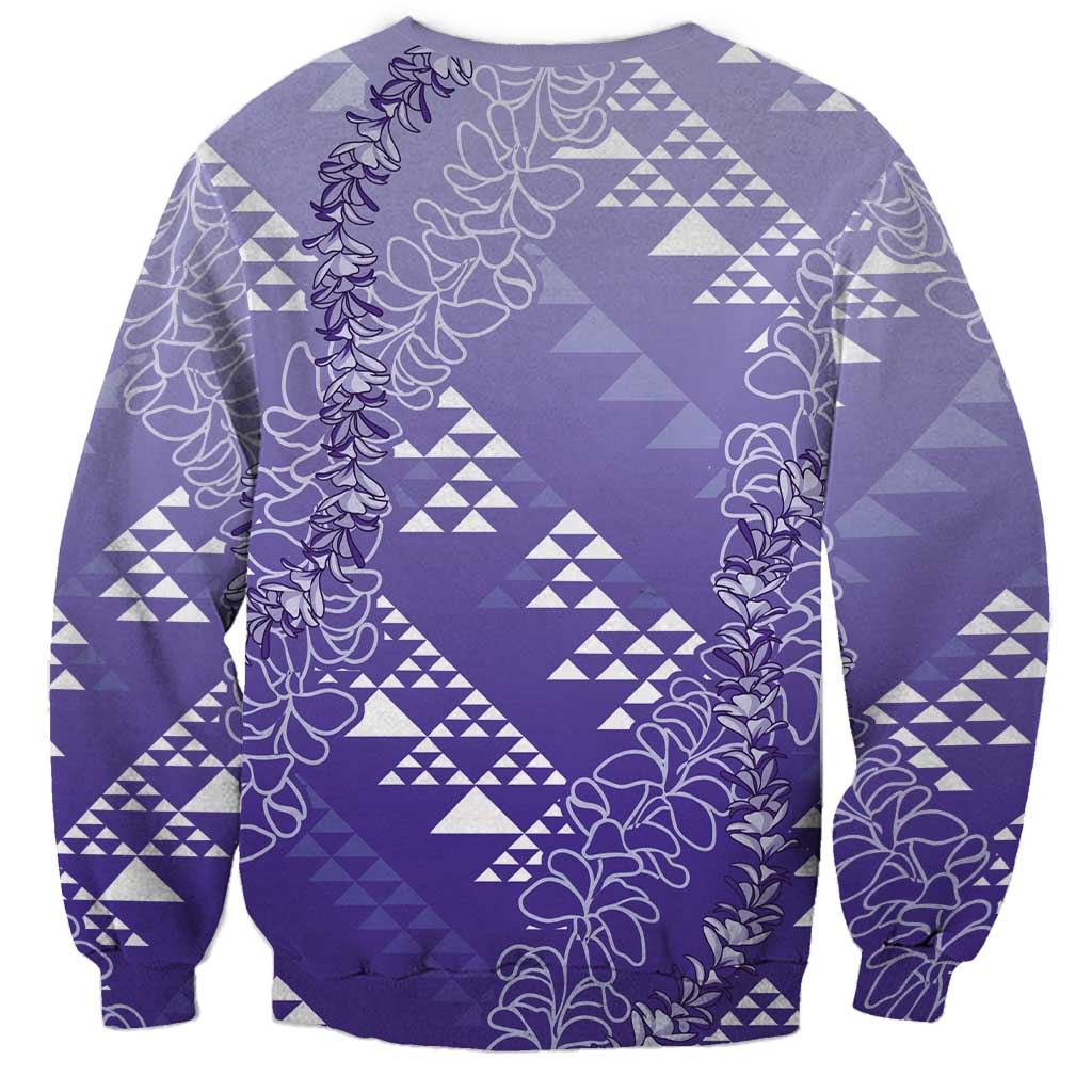 Hawaii Lavender Kapa Sweatshirt Vintage 'Ohe Kāpala Motifs Mix Plumeria Leis