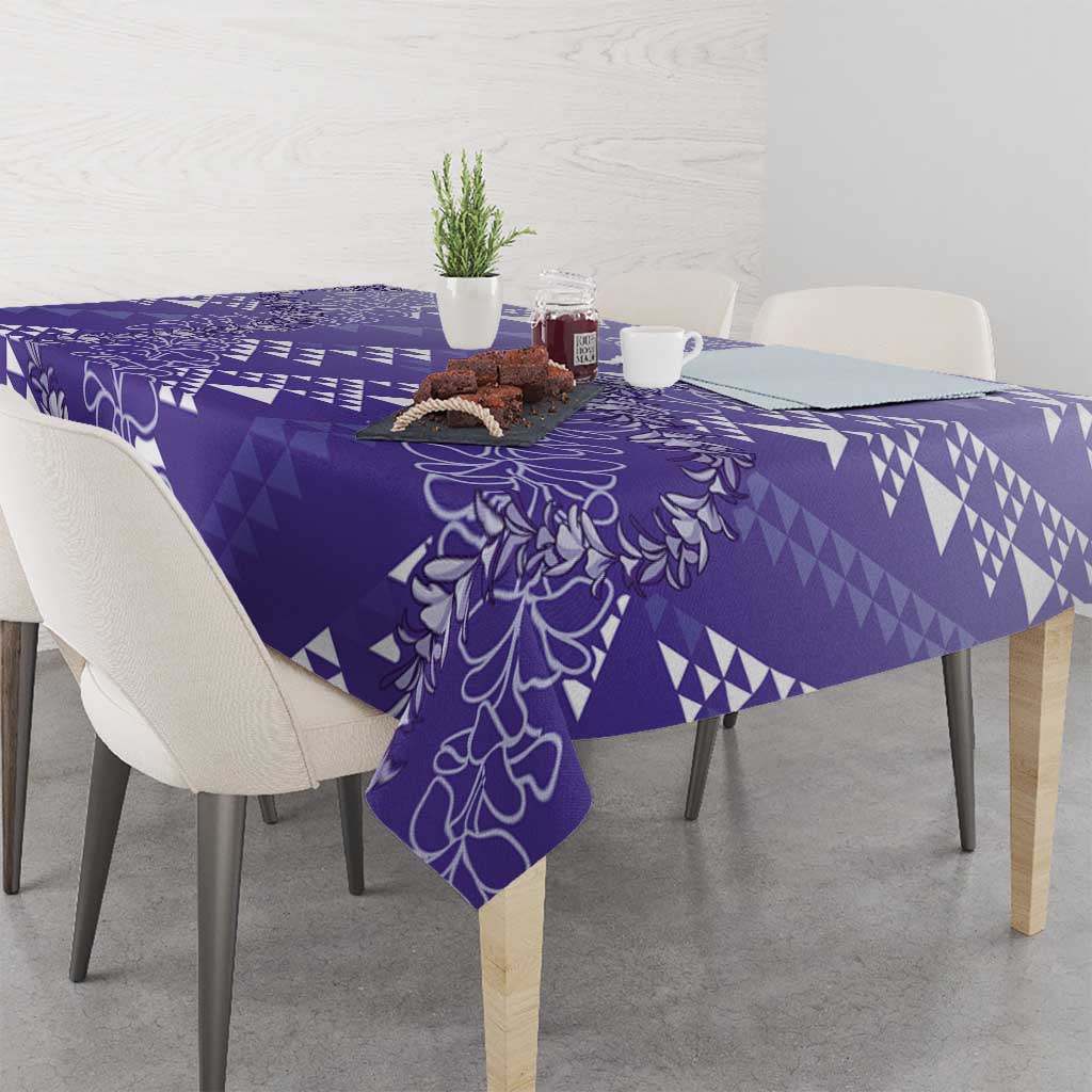 Hawaii Lavender Kapa Tablecloth Vintage 'Ohe Kāpala Motifs Mix Plumeria Leis