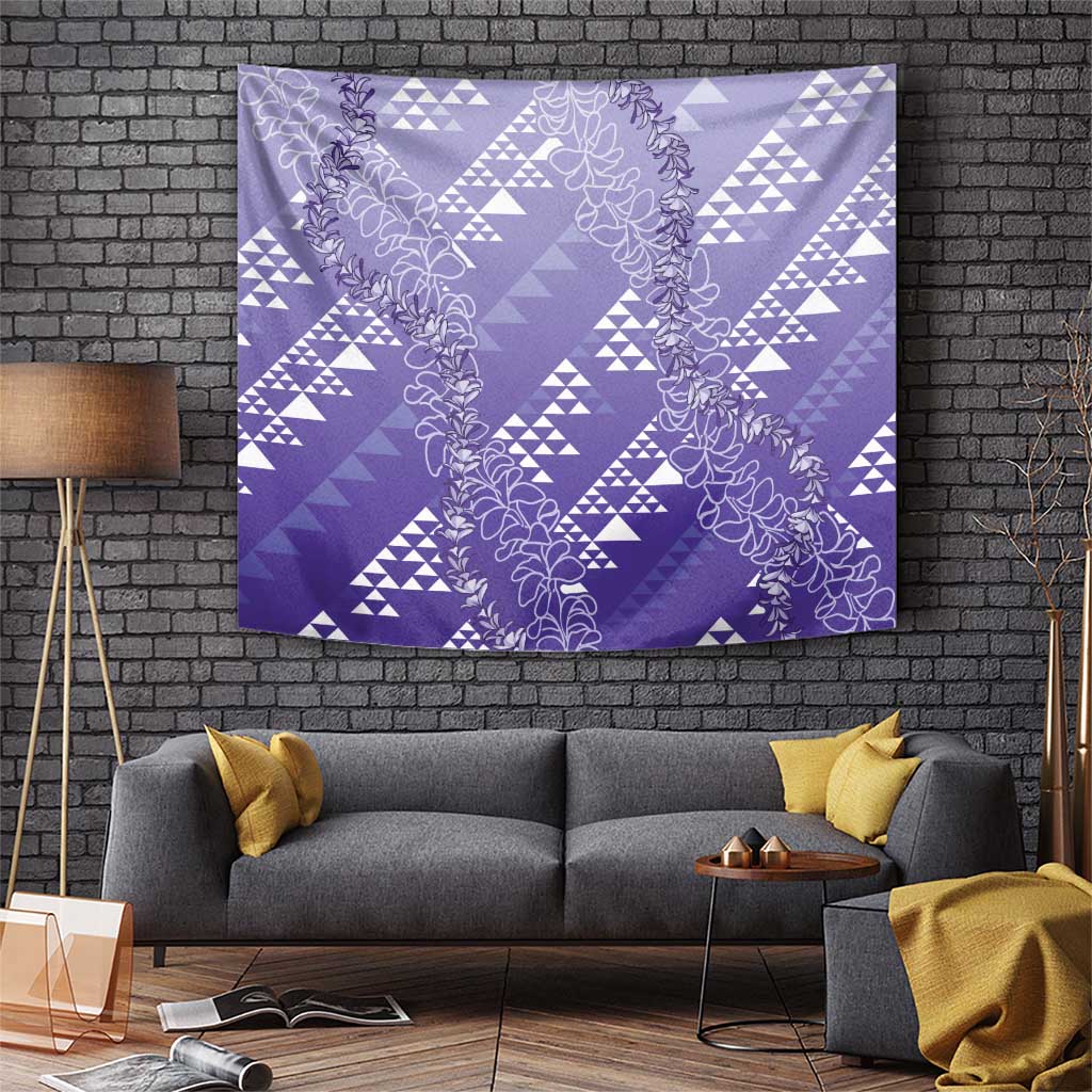 Hawaii Lavender Kapa Tapestry Vintage 'Ohe Kāpala Motifs Mix Plumeria Leis