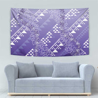Hawaii Lavender Kapa Tapestry Vintage 'Ohe Kāpala Motifs Mix Plumeria Leis