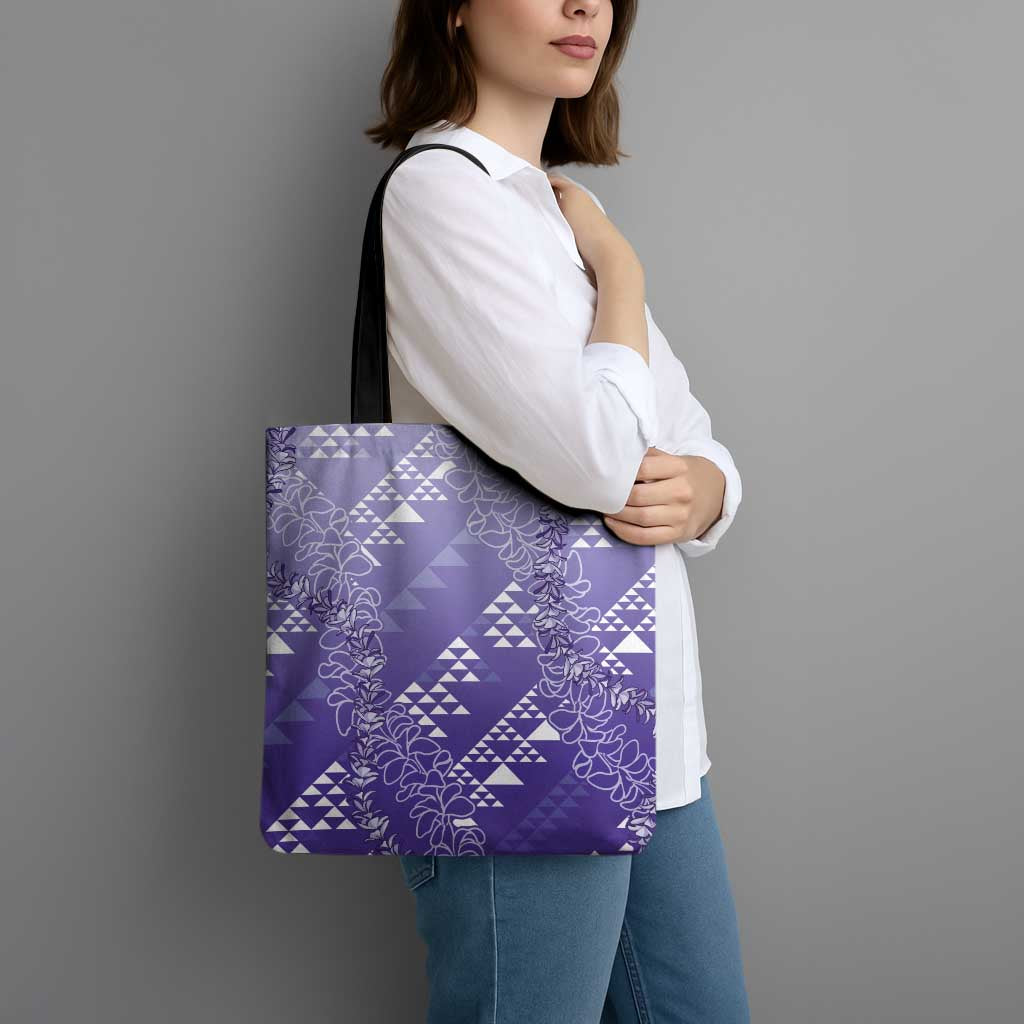Hawaii Lavender Kapa Tote Bag Vintage 'Ohe Kāpala Motifs Mix Plumeria Leis LT7 - Polynesian Pride
