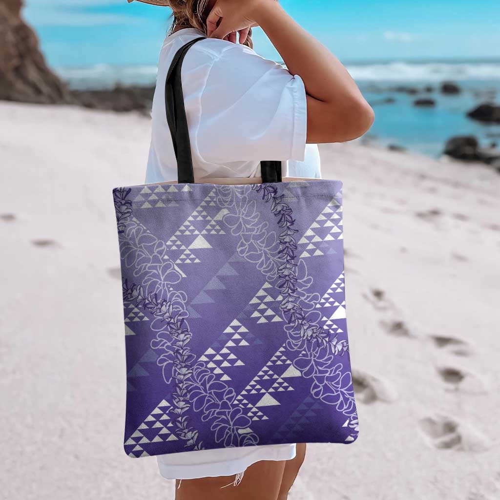 Hawaii Lavender Kapa Tote Bag Vintage 'Ohe Kāpala Motifs Mix Plumeria Leis LT7 - Polynesian Pride