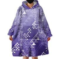 Hawaii Lavender Kapa Wearable Blanket Hoodie Vintage 'Ohe Kāpala Motifs Mix Plumeria Leis