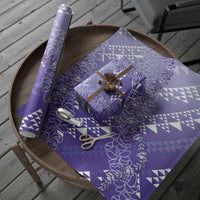 Hawaii Kapa Vintage Motifs Mix Plumeria Leis Wrapping Paper Lavender