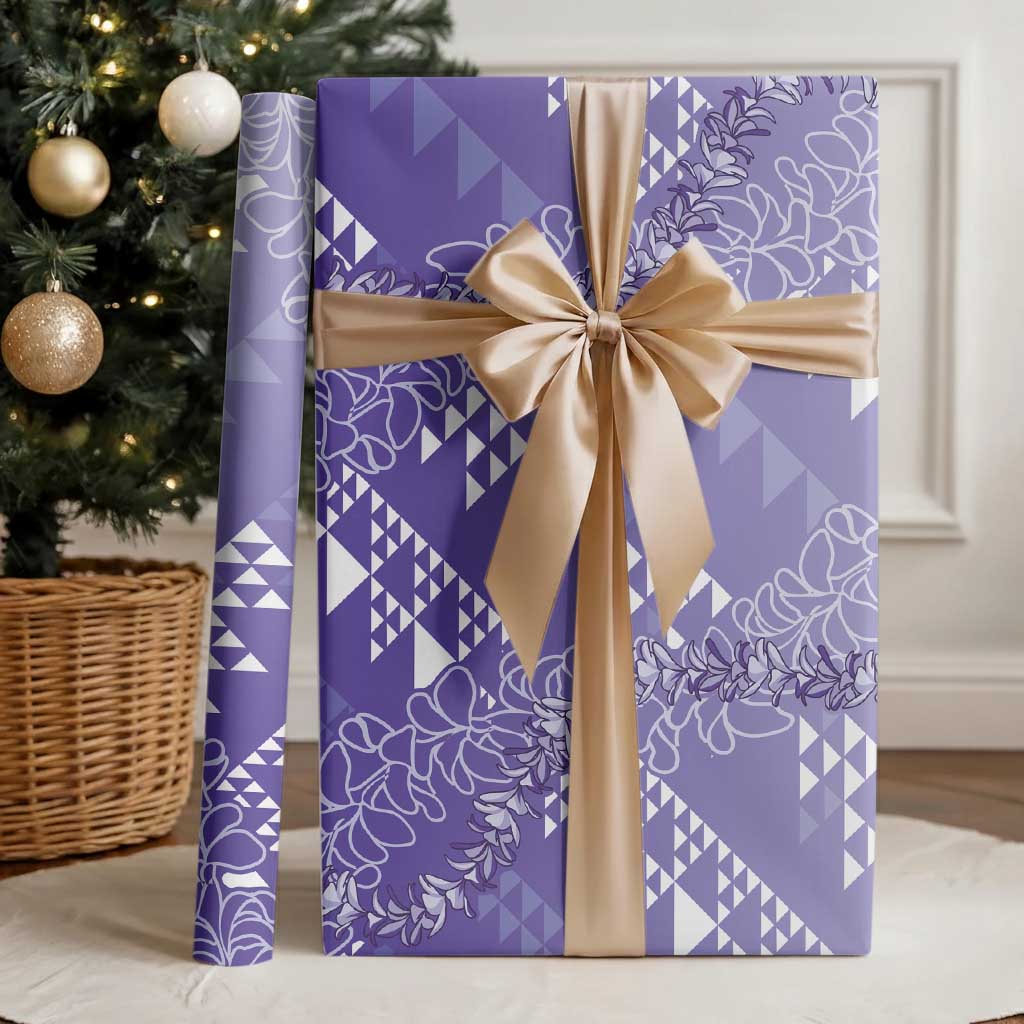 Hawaii Kapa Vintage Motifs Mix Plumeria Leis Wrapping Paper Lavender