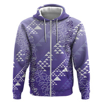 Hawaii Lavender Kapa Zip Hoodie Vintage 'Ohe Kāpala Motifs Mix Plumeria Leis