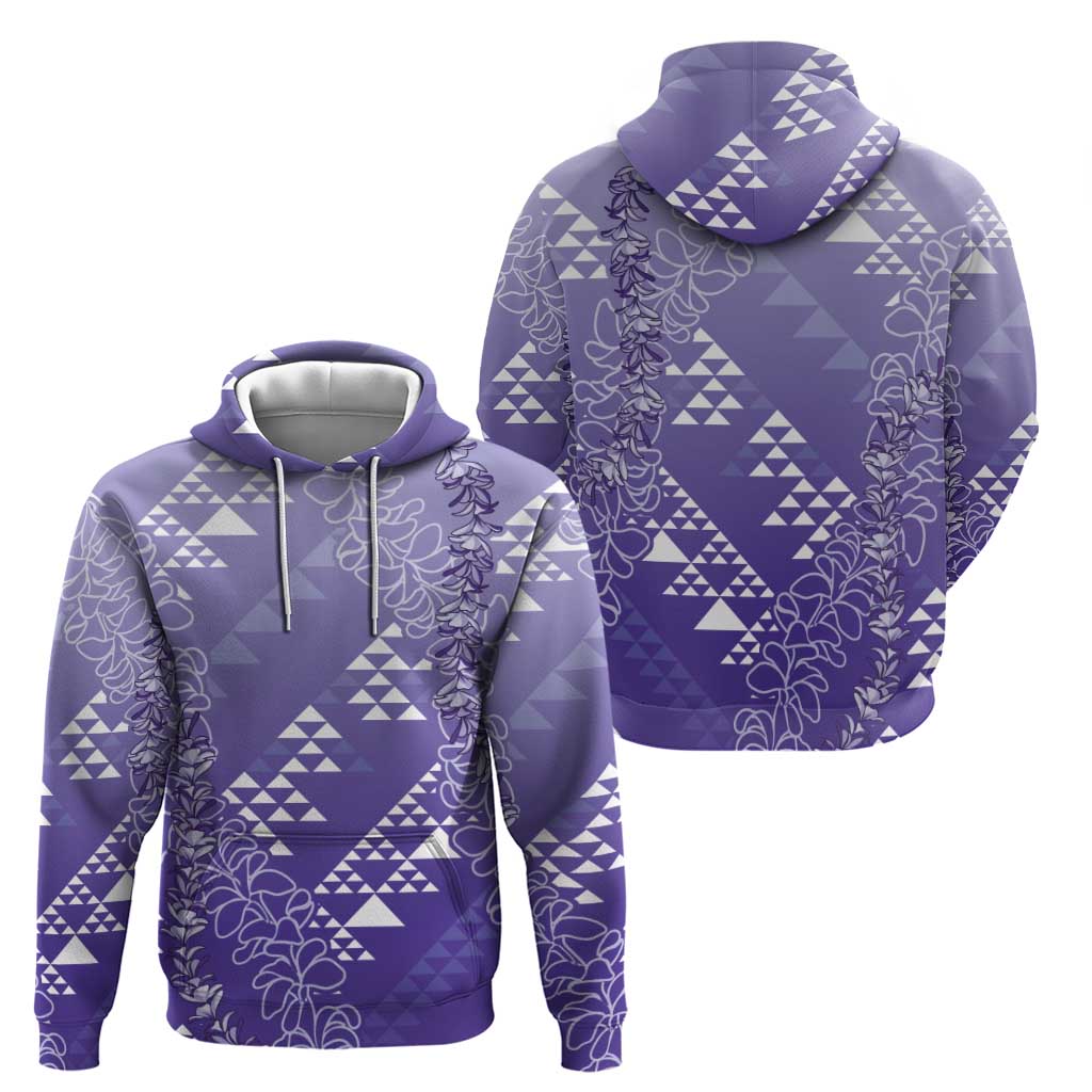 Hawaii Lavender Kapa Zip Hoodie Vintage 'Ohe Kāpala Motifs Mix Plumeria Leis