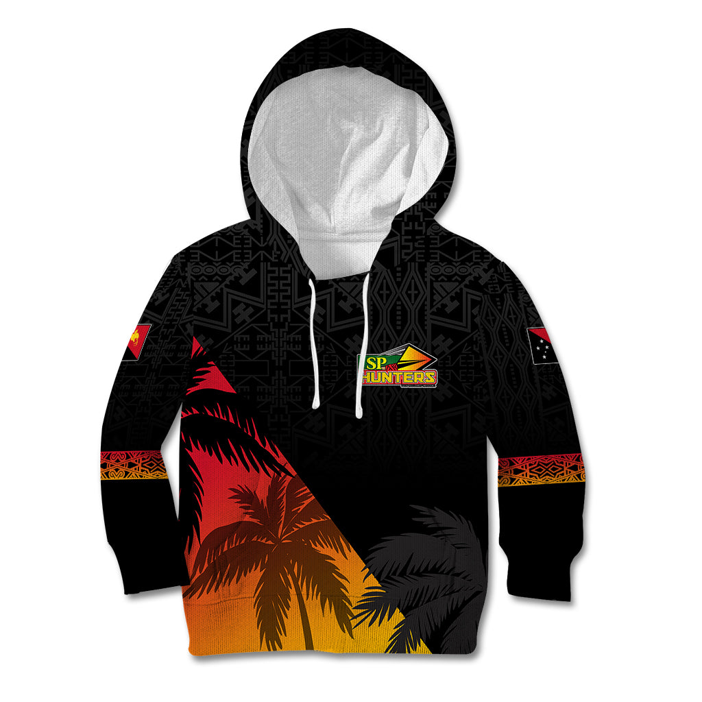 Personalised PNG Hunters Rugby Kid Hoodie Palm Trees Simple LT7 Hoodie Black - Polynesian Pride