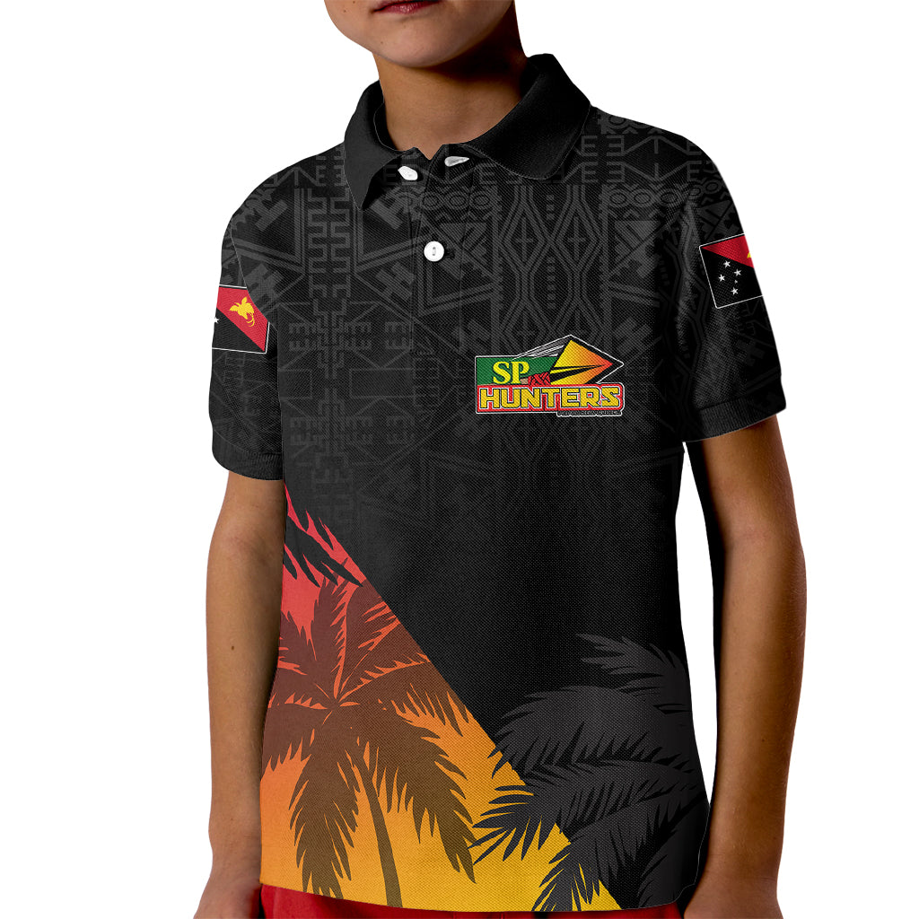 Personalised PNG Hunters Rugby Kid Polo Shirt Palm Trees Simple LT7 Kid Black - Polynesian Pride