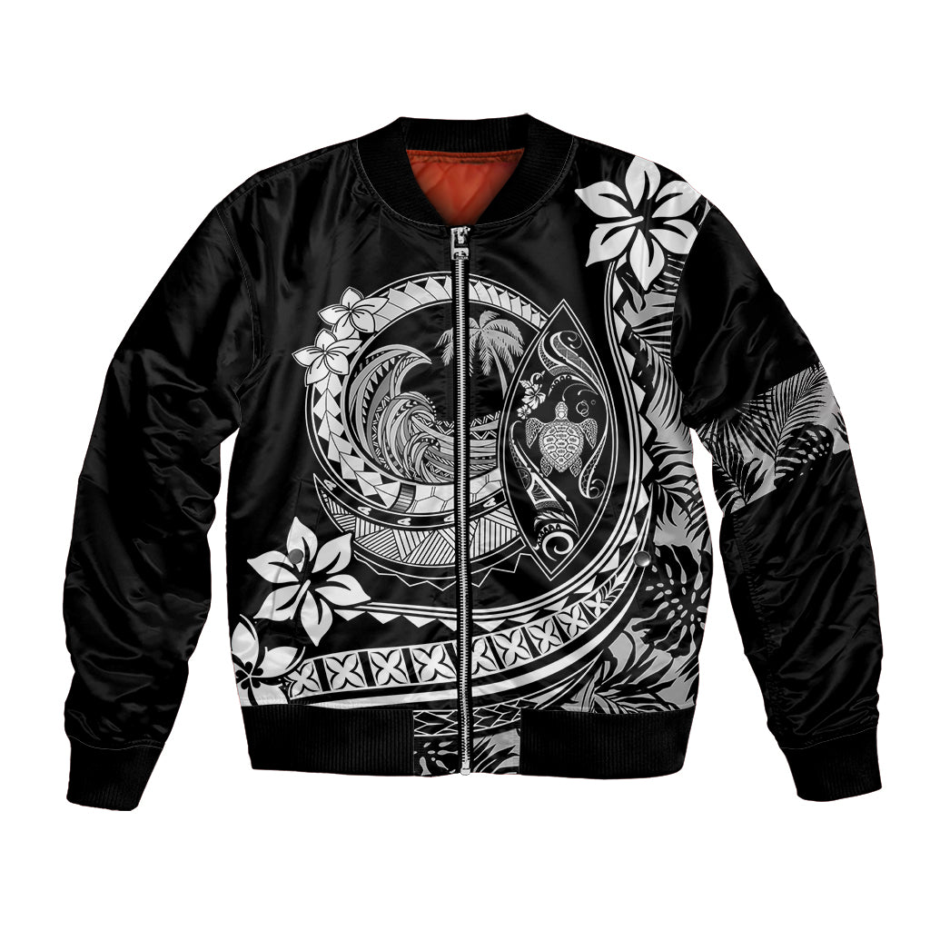 Polynesian Plumeria Bomber Jacket Ride The Waves - Black LT7 Unisex Black - Polynesian Pride