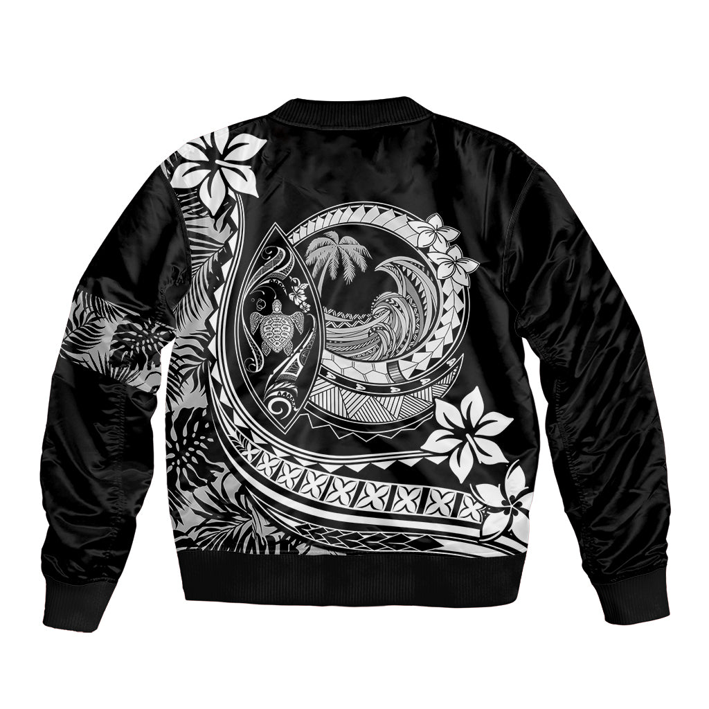 Polynesian Plumeria Bomber Jacket Ride The Waves - Black LT7 - Polynesian Pride