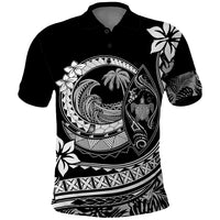 Polynesian Plumeria Polo Shirt Ride The Waves Black LT7 Black - Polynesian Pride