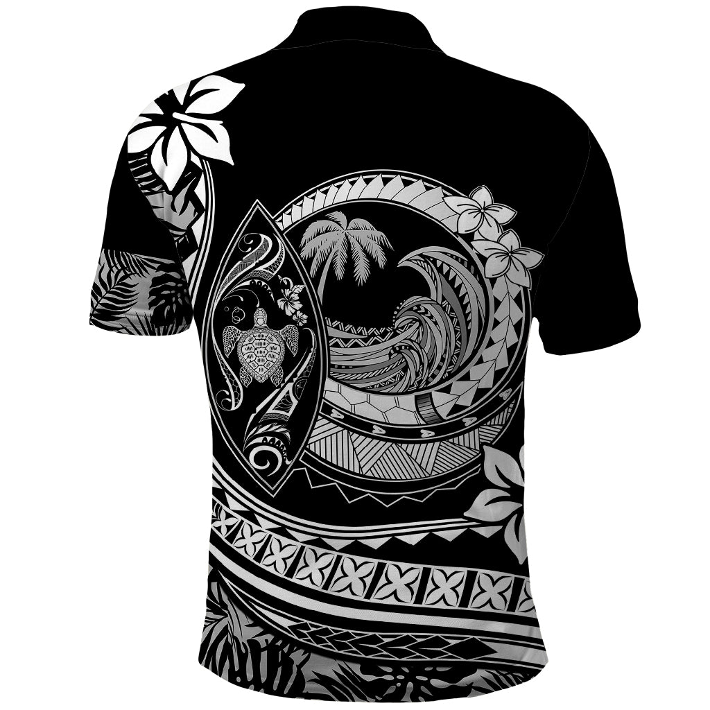 Polynesian Plumeria Polo Shirt Ride The Waves Black LT7 - Polynesian Pride