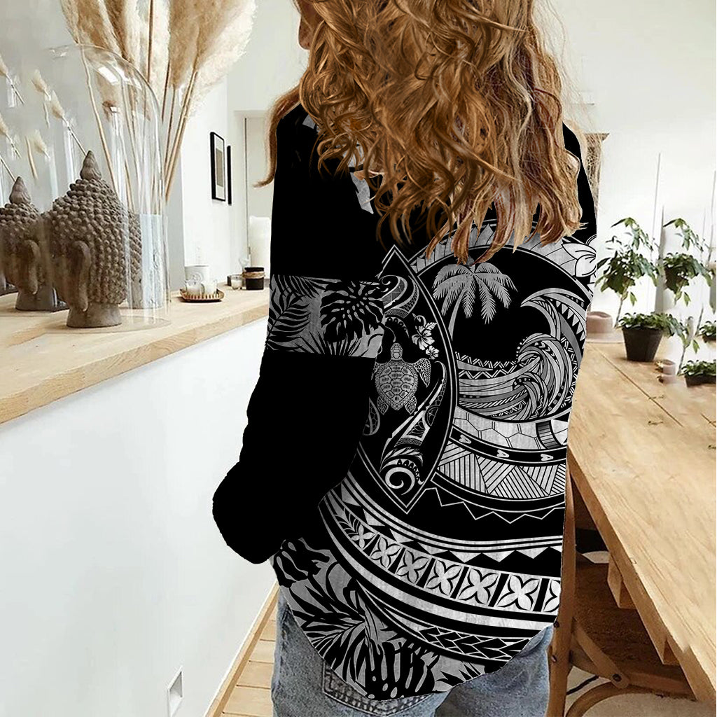 Polynesian Plumeria Women Casual Shirt Ride The Waves - Black LT7 - Polynesian Pride