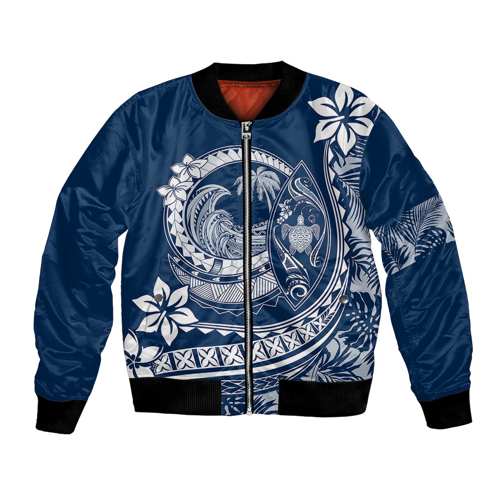 Polynesian Plumeria Bomber Jacket Ride The Waves - Navy Blue LT7 Unisex Navy Blue - Polynesian Pride