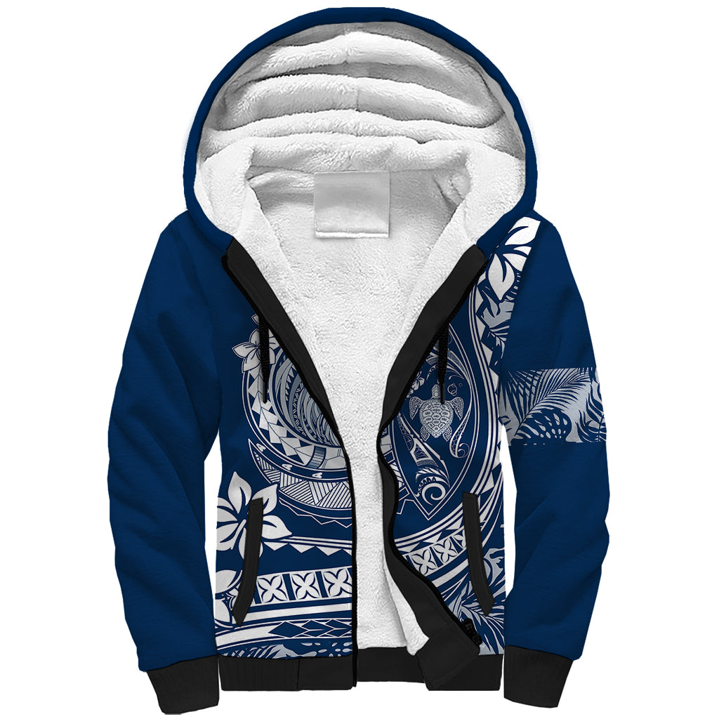 Polynesian Plumeria Sherpa Hoodie Ride The Waves - Navy Blue LT7 Unisex Navy Blue - Polynesian Pride