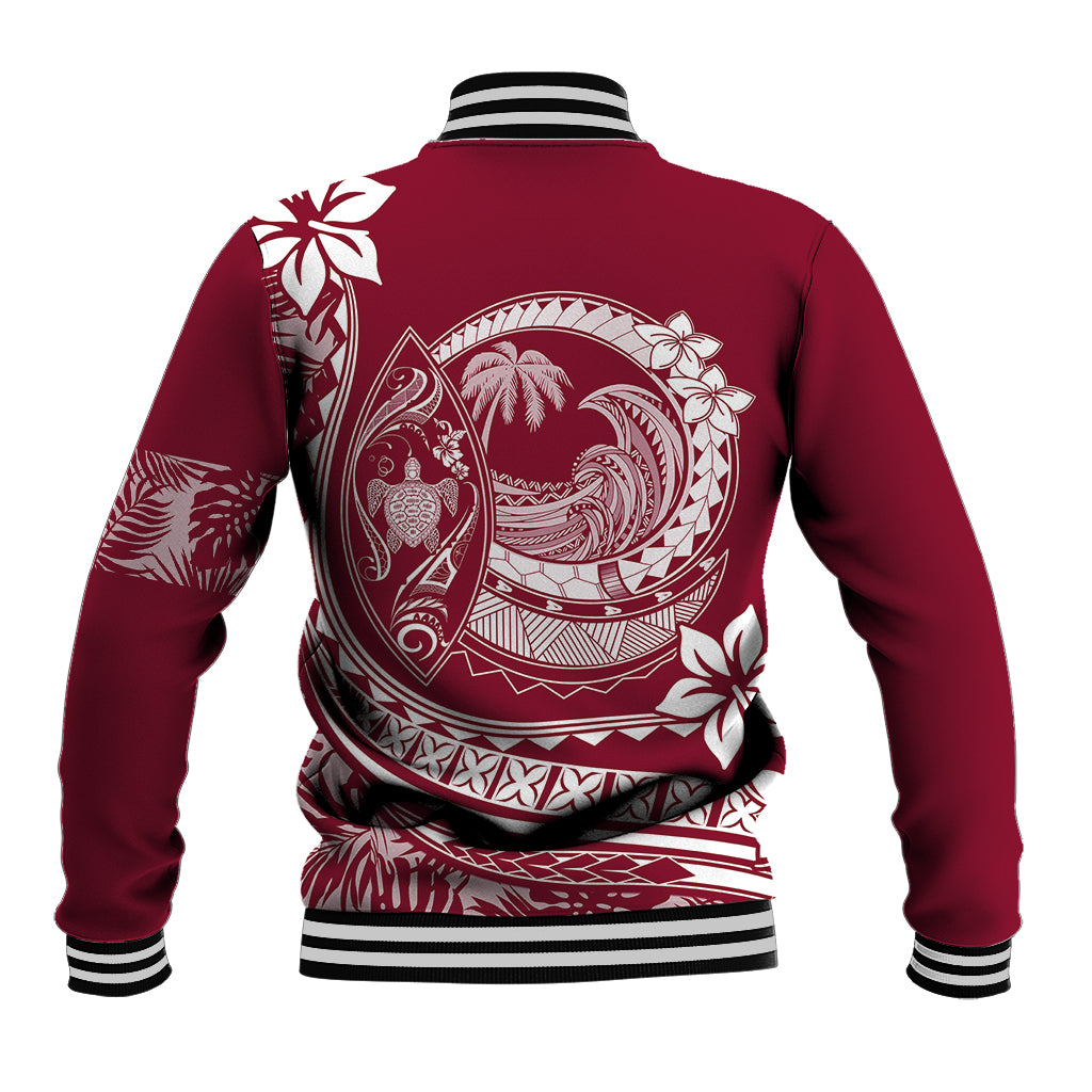 Polynesian Plumeria Baseball Jacket Ride The Waves - Burgundy LT7 - Polynesian Pride