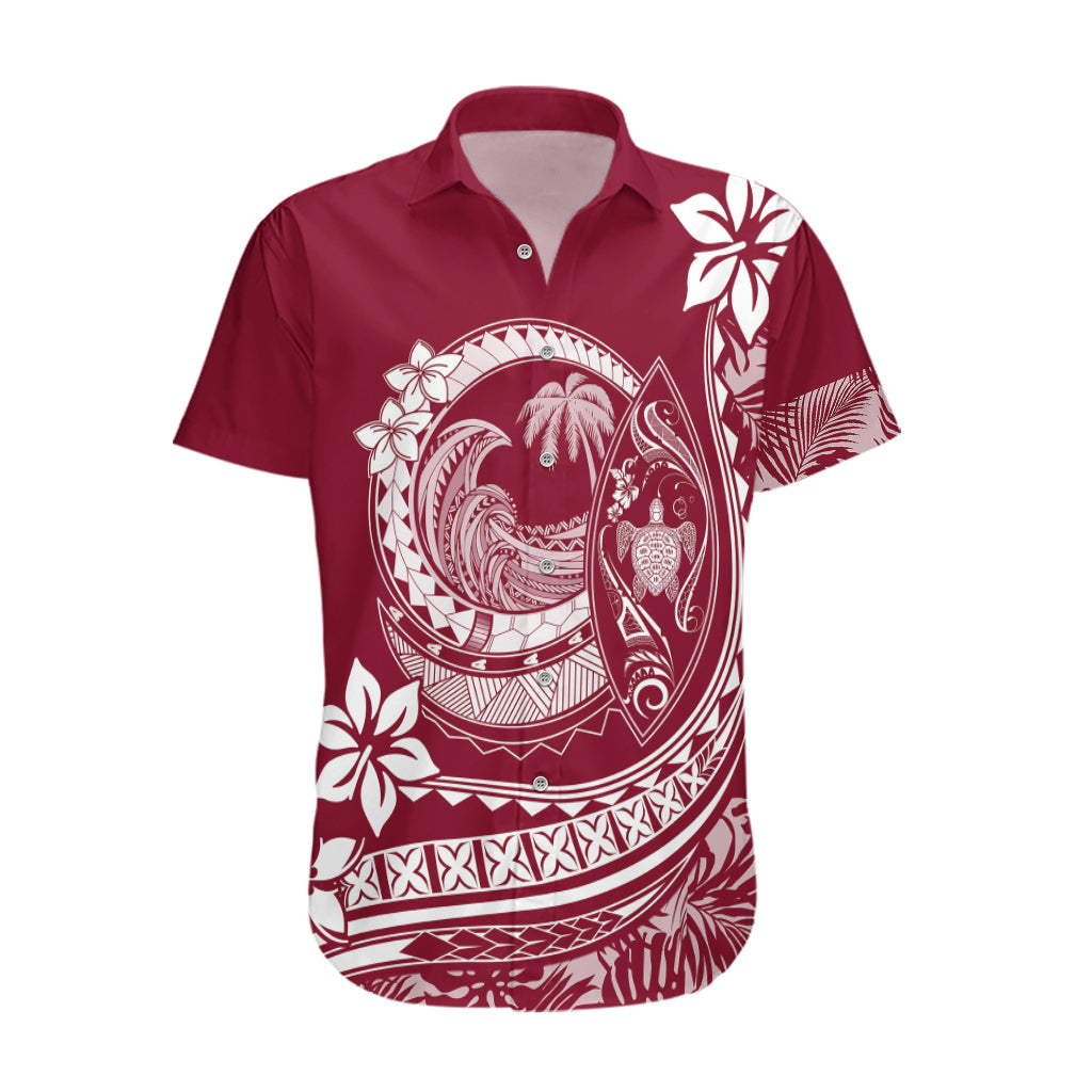 Polynesian Plumeria Hawaiian Shirt Ride The Waves - Burgundy LT7 Burgundy - Polynesian Pride