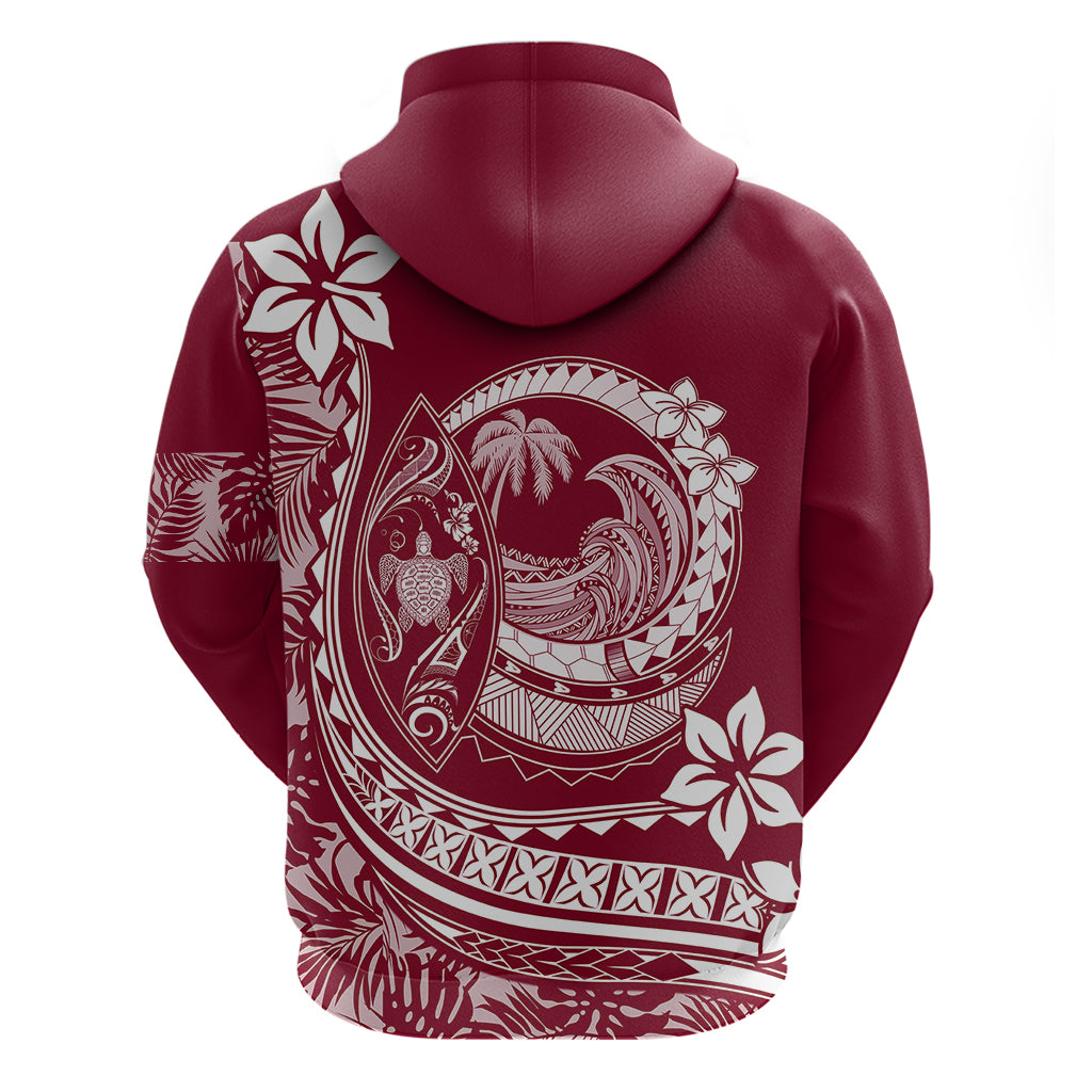 Polynesian Plumeria Hoodie Ride The Waves Burgundy LT7 - Polynesian Pride