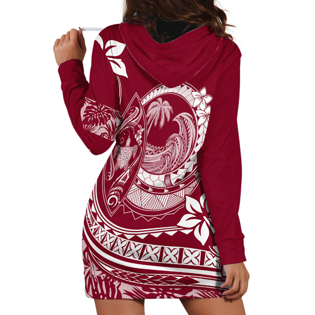 Polynesian Plumeria Hoodie Dress Ride The Waves - Burgundy LT7 - Polynesian Pride