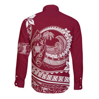 Polynesian Plumeria Long Sleeve Button Shirt Ride The Waves - Burgundy LT7 - Polynesian Pride
