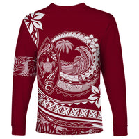 Polynesian Plumeria Long Sleeve Shirt Ride The Waves - Burgundy LT7 - Polynesian Pride