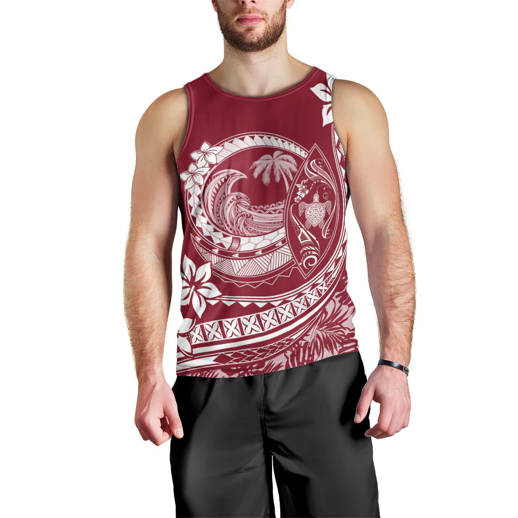 Polynesian Plumeria Men Tank Top Ride The Waves - Burgundy LT7 - Polynesian Pride