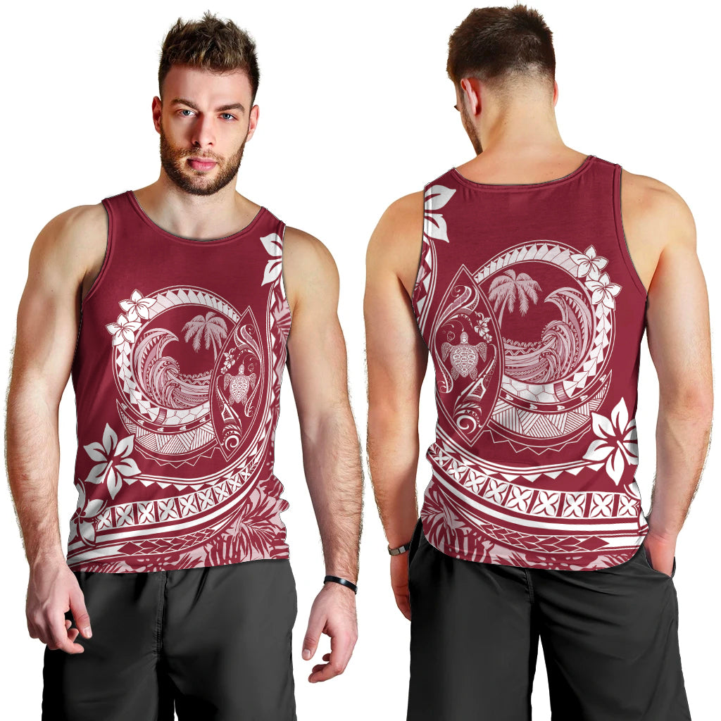Polynesian Plumeria Men Tank Top Ride The Waves - Burgundy LT7 - Polynesian Pride