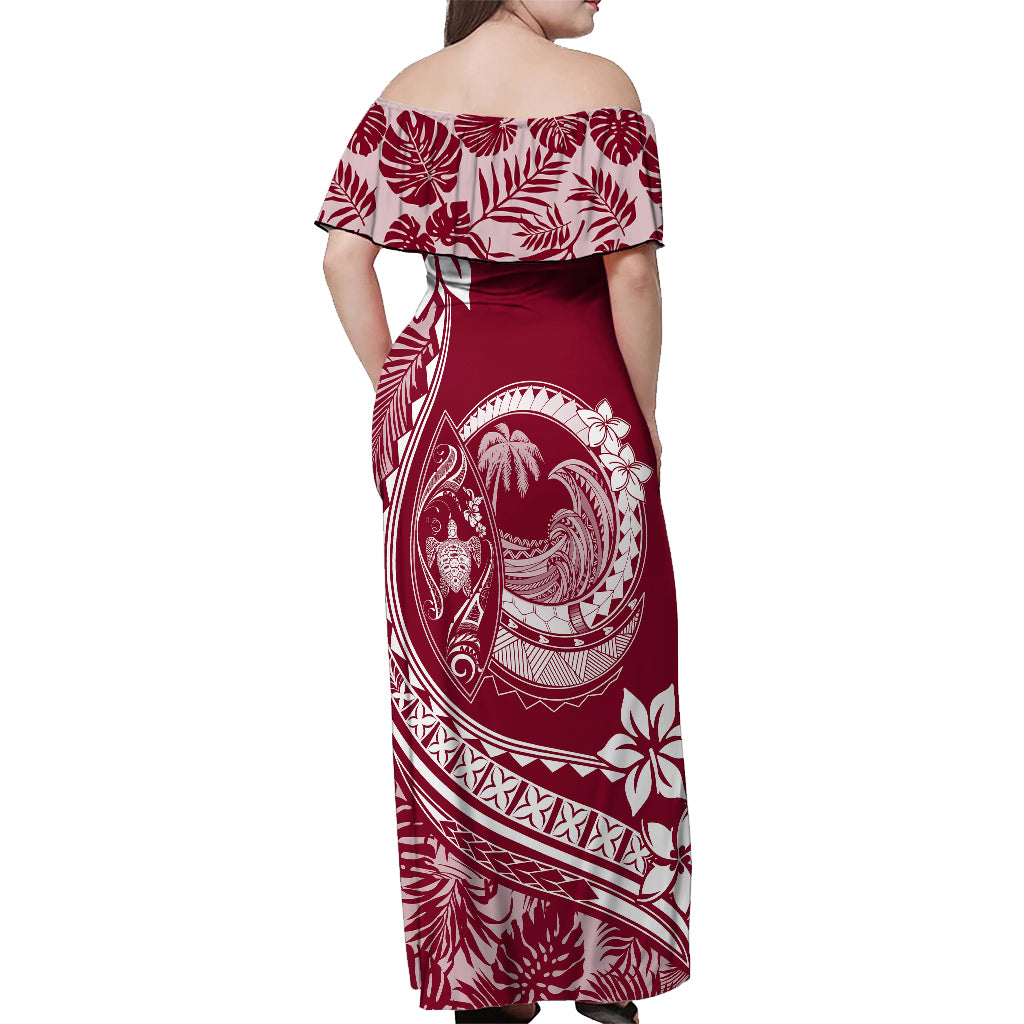 Polynesian Plumeria Off Shoulder Maxi Dress Ride The Waves - Burgundy LT7 - Polynesian Pride